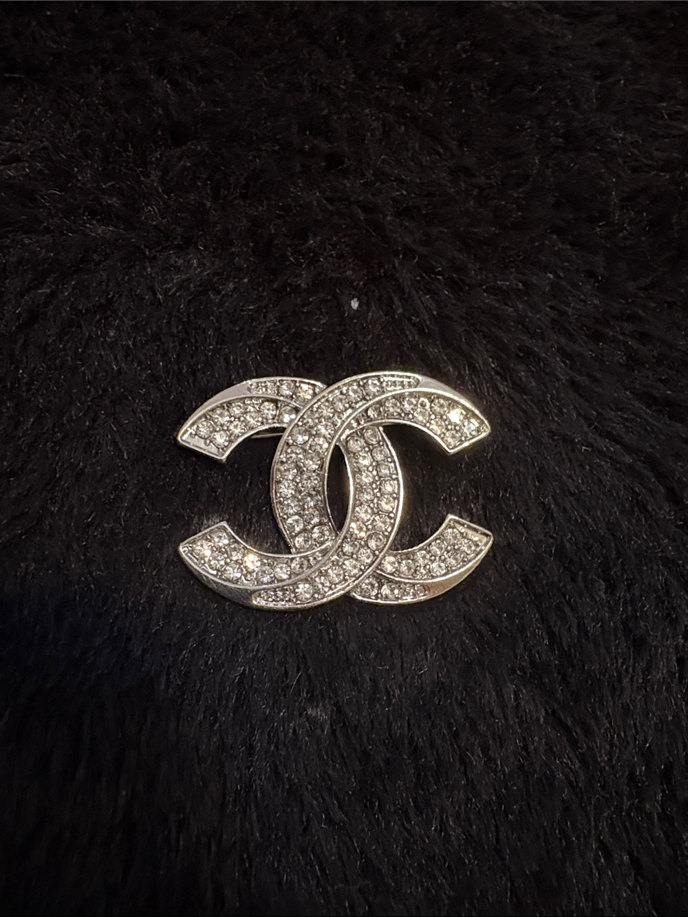 Crystal Double-C Logo Brooch in Silver-tone
